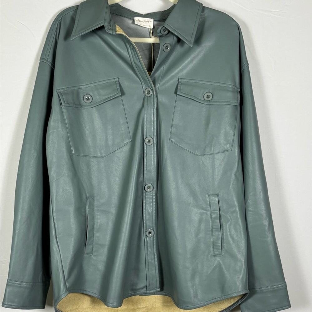 Allie Rose Shacket Jacket Vegan Leather Sage Green Large NWT - Picture 4 of 11